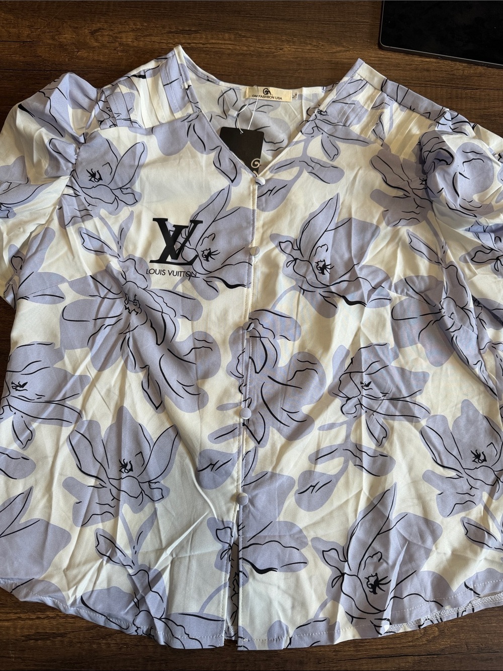 Louis Vuitton White and Light Purple Floral Silk Blouse